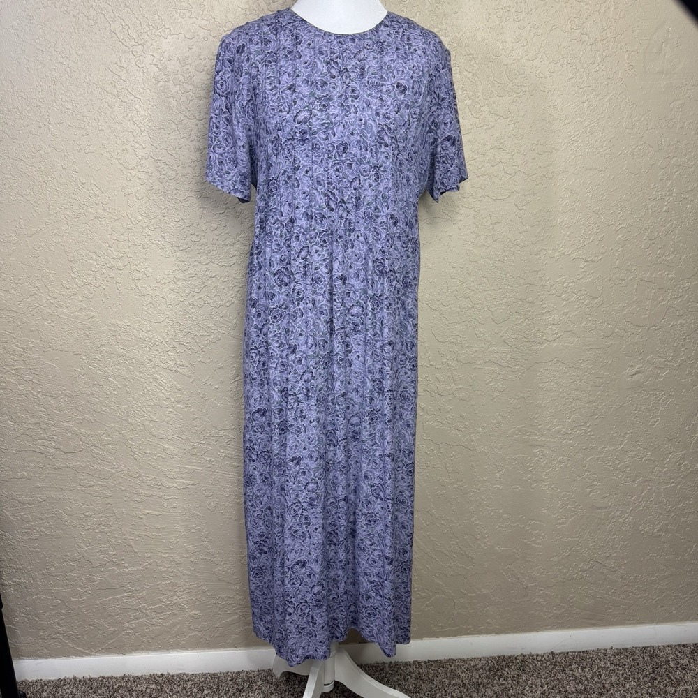 90s VTG R&K Dress Womens 10P Pleated Midi Purple Floral Cottagecore Boho Modest